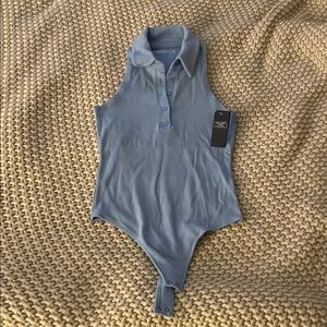 Abercrombie & Fitch Light Blue Ribbed Polo Bodysuit